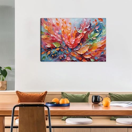 VCBNUGH Stampe su tela con foglie floreali, arte astratta con fiori da parete, decorazione per soggiorno, camera da letto, appartamento, ufficio (50x70 cm/con cornice)
