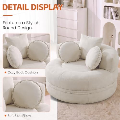 Image of Boneless Convertible Round Floor Sofa Chair with Expandable Seat, Beige