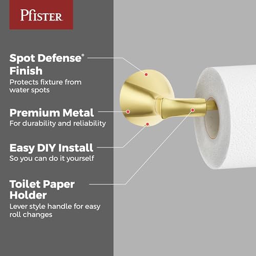 Pfister Willa Toilet Paper Holder, Bathroom Tissue Roll Holder, Wall-Mounted, Screw-in, Brushed Gold Finish, BPHWLL0BG by Pfister - Image 2