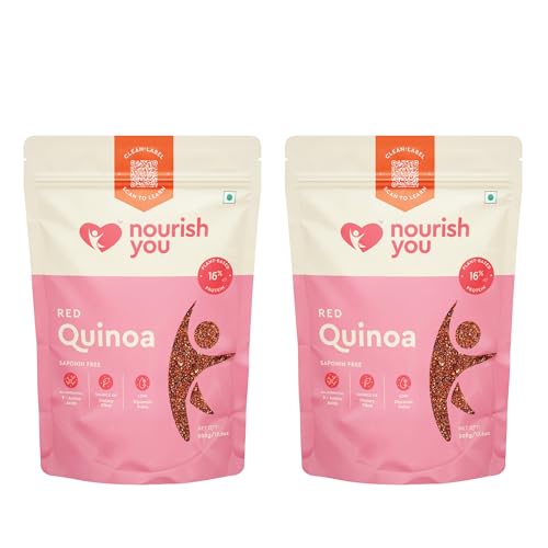 Image of Nourish You Premium Red Quinoa 1Kg | Gluten Free Supergrain | High Protein & Fiber | Rich in Antioxidants | Ideal for Salads, Bowls & Healthy Meals | 500g Pack of 2