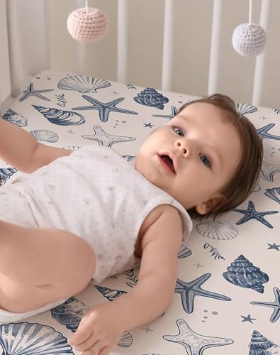 Image of Pack and Play Sheets 2 Pack, Fitted Jersey Knit Mini Crib Sheets for Baby Boys and Girls, Compatible with Graco Pack N Play and Mini Crib Mattress (Deep Blue, Pack N Play /Mini Crib Sheets)