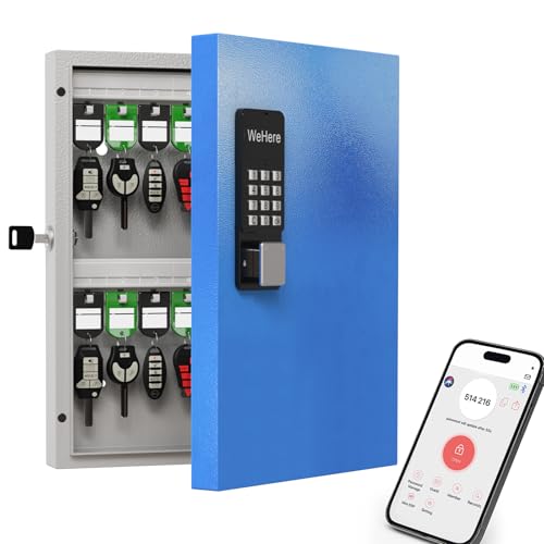 WeHere 32-Key Smart Key Lock Box Wall Mount Commercial Key Cabinet with App, Keypad, Bluetooth & WiFi Unlock (Sold Separately), Key Management System Access Log Tracking for Rental, Office, Property