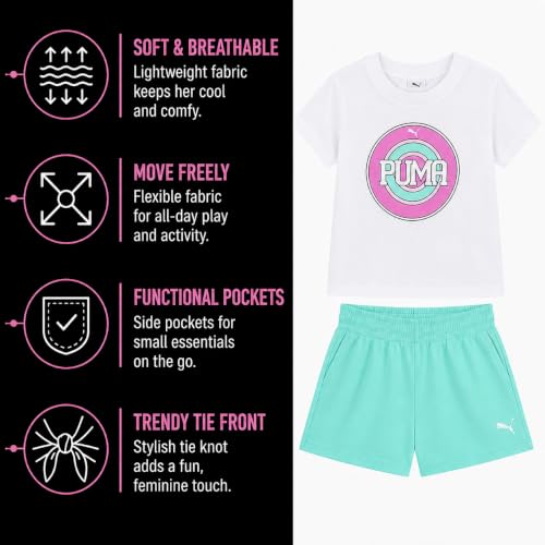 Image of PUMA Girls Athletic Shorts Set - 2 Piece Active Performance TShirt and Gym Bike Kids Shorts Girls Activewear Set (7-14)