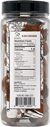Soeos Black Cardamom 6 Ounces, Non Gmo Verified, Kosher, Asian And India Cooking Spice, Smoky Flavor, Freshly Dried Cardamom, Cardamom Seeds, Cardamom Pods For Cooking, Whole Kali Elaichi, 6Oz. #TOP1