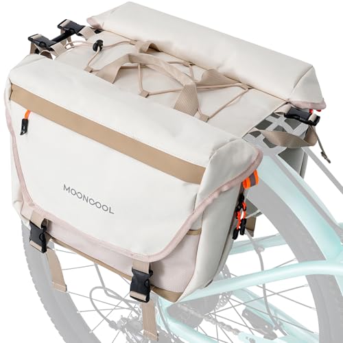 H&ZT Bicycle Pannier Bag 40 L, Waterproof Dual-Side Rack Trunk with 4 Adjustable Straps & Hook-and-Loop Fastening, 230D Polyester & 800D Oxford Fabric, Removable Carry Handle (Beige)