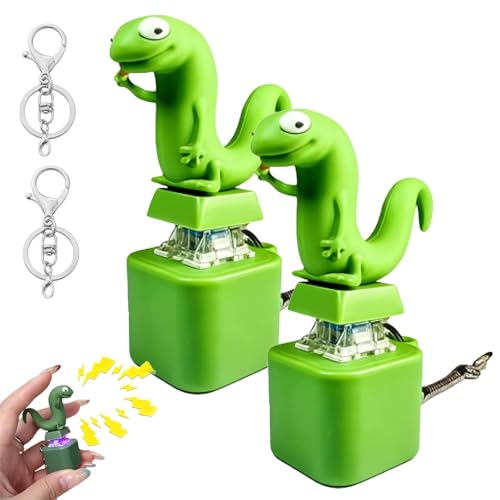 Lizard Keychain Sound, Lizard Button Keychain, Rechargeable Lizards Anxiety Relief Keychain Button Toy with Colorful Light & Sound, Portable Stress Reliever for Anxiety & Sensory Fun (2PCS)