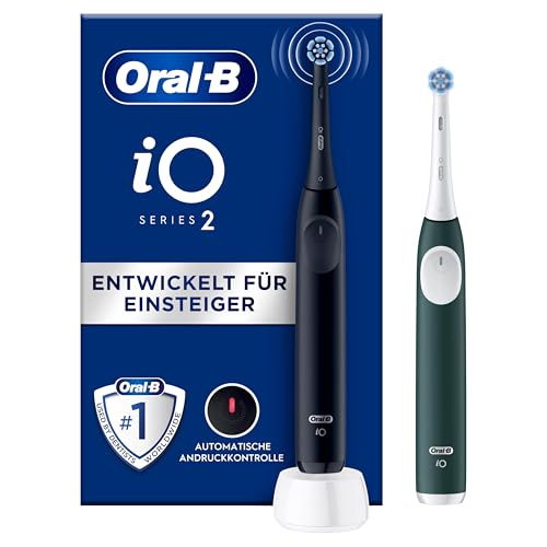 Oral-B iO Series 2 Elektrische Zahnbürste,Electric Toothbrush, DUO Pack inkl. zweitem Handstück, 3 Putzmodi für Zahnpflege, Magnet-Technologie, Designed by Braun, Night Black, Forest Green