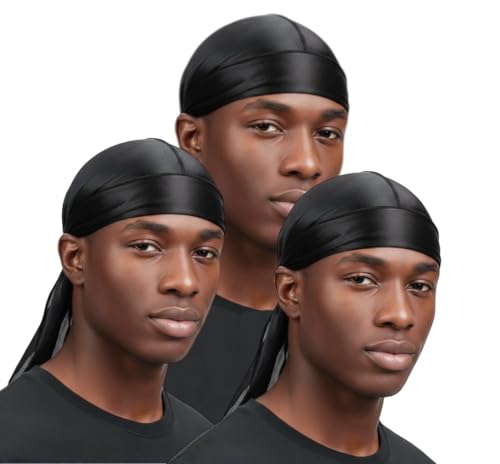 Black Durags for Men Silky Satin Durag for Waves, Do Rag Cap, Silk Du Rags