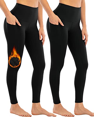 Image of YEZII Fleece Lined Leggings with Pockets for Women,High Waisted Winter Yoga Pants