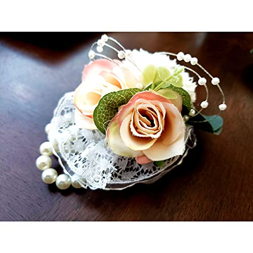 HONBAY 6PCS Elastic Pearl Wrist Bands Wedding Wrist Corsage Stretch Wristlets Faux Pearl Bead Bracelets with Lace Trim for Wedding Festival Beach Party and Prom - Image 6