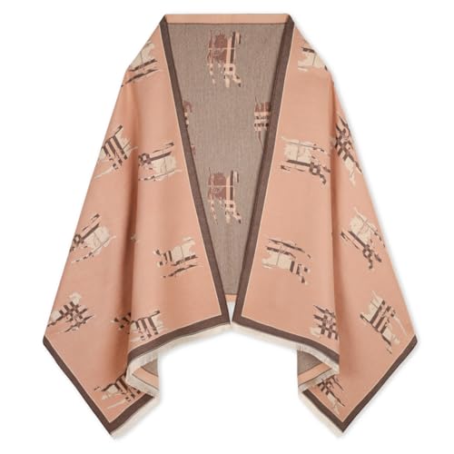 Relang Scarfs for Women Pashmina Silky Shawl Wrap for Evening Dressing Blanket Open Front Poncho Cape Pink Classic Check Horse