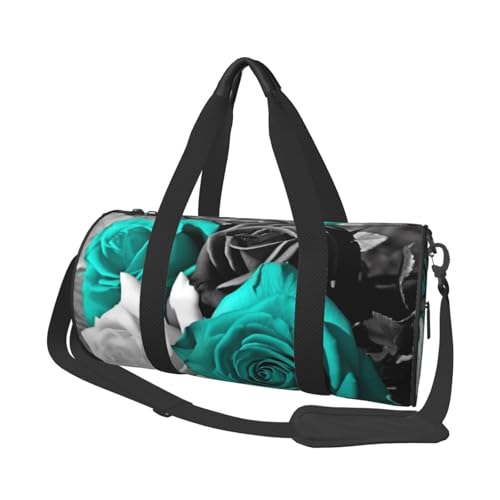 Black White Teal Gray Rose Flowers printed Travel Bag Casual luggage bag