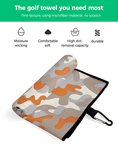 Modern Camouflage Golf Towel,Funny Golf Towel For Golf Bags Disc With Clip,Abstract Orange Grey And White Personalized Microfiber Waffle Golf Club Towel Accessories Gift For Men/Women/Dad/Mom/Grandpa #TOP1