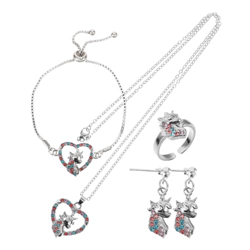 Collar y anillo de unicornio para niñas juego de joyas de plata