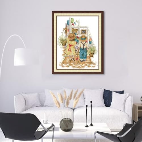 Image of CROSSDECOR Stamped Cross Stitch Kits Full Range of DIY Needlepoint for Adult Beginners, for Gift and Home Decor 14CT 2 Strands Store Pattern,12.2x14.96 inch