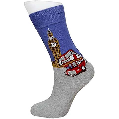 Men's Novelty Gift Socks London Bus Big Ben Picture Cotton Rich PACK 1 Cover