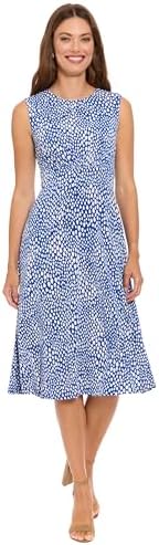 London Times - Sleeveless Round Neck Fit and Flare Midi Dress - Wedding Guest Dresses - 12 Royal Blue/Ivory