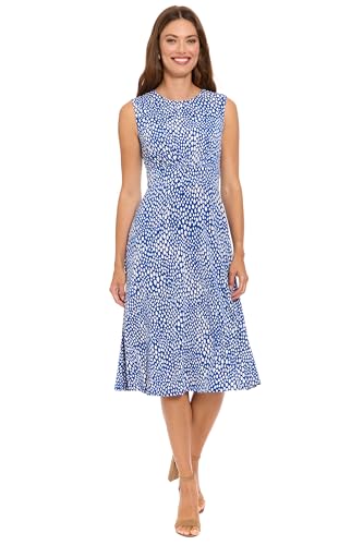 London Times - Sleeveless Round Neck Fit And Flare Midi Dress - Wedding Guest Dresses - 12 Royal Blue/Ivory #TOP13