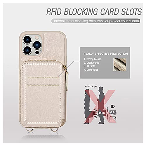 Zve Iphone 14 Pro Max Wallet Case Magsafe, Magnetic Phone Case For Women With Rfid Blocking Card Slots Lanyard Crossbody Strap, Zipper Carrying Bag For Iphone 14 Pro Max, 6.7"-Beige #TOP7