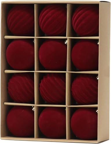 LATERN 12 Pezzi Palline di Natale In Velluto, 8CM Rosso Fiocco Ornamenti Palline di Natale Decorative Infrangibili Appendere per Albero di Natale Festività Casa Natale Festa Decorazioni (3 Stili)