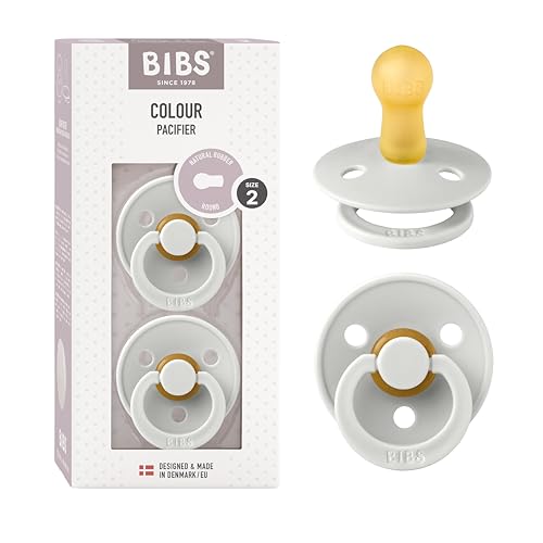 Image of BIBS Pacifiers Colour Collection | Natural Rubber Baby Pacifier | Set of 2 BPA-Free Soothers | Made in Denmark | 6+ Months (Pack of 2) | Haze