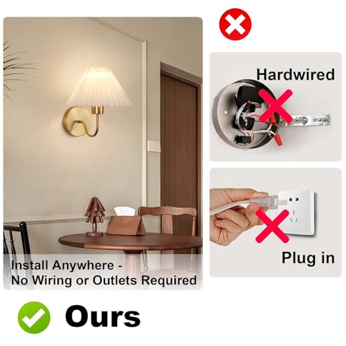 Image of ADISUN Wall Sconces Sets of 2 RGB Battery Operated Wall Sconces for Bedroom Dresser Classic Golden Wall Lamp with Remote for Living Room Bathroom Dining Room Corridor Staircase (4 Bulbs Included)
