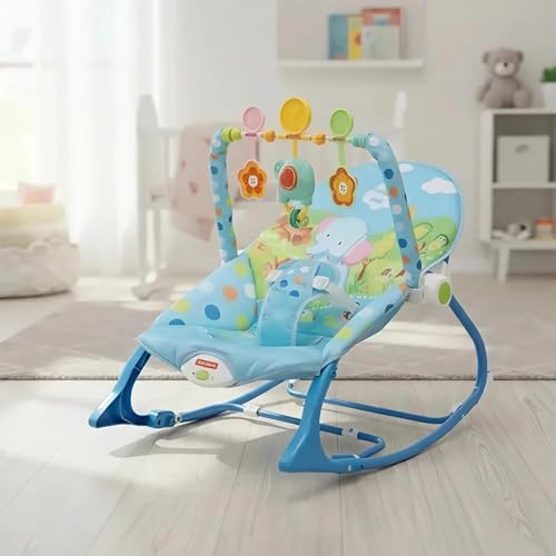 Portable Baby Rocking Chair with Removable Toy Bar, Calming Vibrations, and Adjustable Recline Rocker and Stationary Seat with Musical Toy and Machine Washable Pad