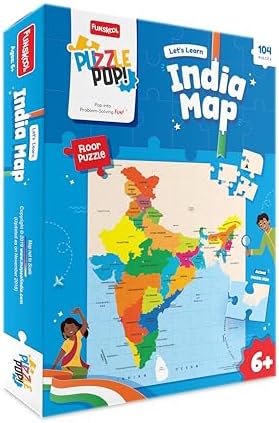 Play & Learn Funskool India Map, Jigsaw Puzzle Game for Kids, 104 Pieces, Educational, Learning & Development, Fun Activity Toy for Childrens, Gift Set for Kid, Age 6+ Years