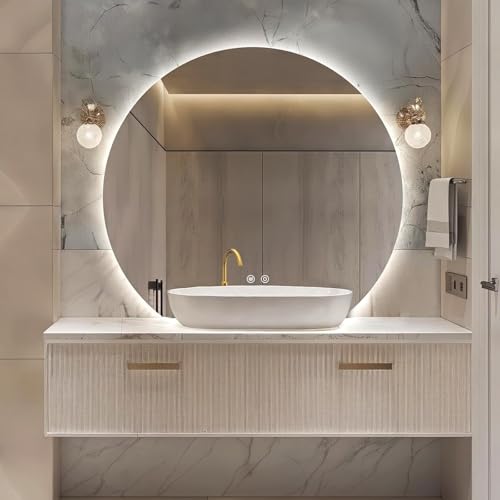 La Mejor Recopilación de Lavabos con borde del mes. 44 DASHLINE Espejo para Baño Redondo con Borde Plano, Espejo LED de Baño con Función de Memoria y Desempañado HD, Botones Táctiles Inteligentes, 4mm Vidrio Prueba Explosiones,...