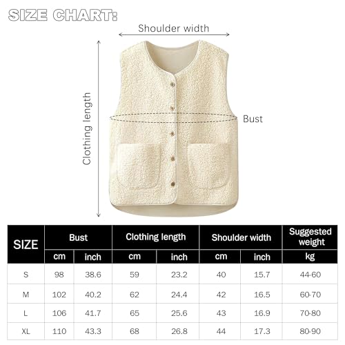 beifon Teddy Fleece Weste Damen Herbst Winter Warm, Ärmellos Fellweste Damen Einfarbig V-Ausschnitt Knöpfen Fleeceweste aus Teddyfell, Fell Weste Kurz Plüschweste Teddyweste Outwear Thermoweste