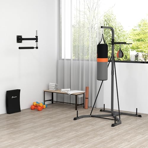 HOMCOM Saco de Boxeo Colgante 2 en 1 Saco de Suelo de Pie con Soporte con Bola de Velocidad Ajustable en Altura de 167-187 cm e Inflador para Ejercicios Fitness en Casa Gimnasio 115x157x221 cm Gris - imagen 9