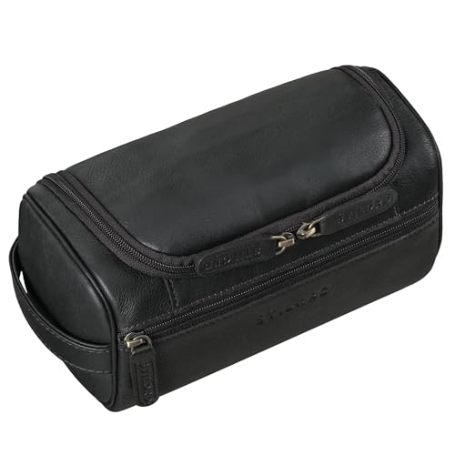 STILORD 'Rowan' Vintage Kulturbeutel zum Aufhängen Herren Leder Kulturtasche Damen Make Up Tasche Echt-Leder Kosmetiktasche Groß Waschtasche für Reisen, Farbe:schwarz