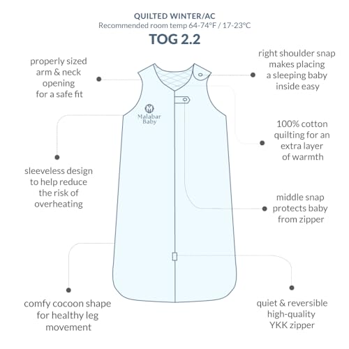 Image of Malabar Baby Baby Sleeping Sack, TOG 2.2 Cotton Wearable Blankets Baby Sleeping Bags for Newborn Infant Toddler Shower Gift