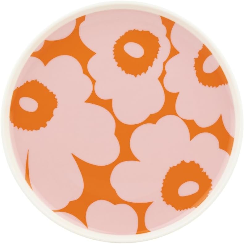 MARIMEKKO Oiva Unikko Dinner Plate – Refine Your Kitchen Décor with Our Iconic Orange and Pink Stoneware – Stylish Porcelain Plates to Elevate Your Dining Experience (8 inches)