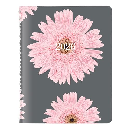 Brownline® 2026 Pink Essential Monthly Planner, 14 Months, December 2025 to January 2027, Twin-Wire Binding, 8.875" x 7.125", Pink Daisy (CB1200G.05-26)