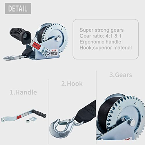 OPENROAD Boat Winch 1500lbs Hand Winch,for boat trailer Towing Winch, With 26ft Black Strap and Brake ratchet… - Image 6