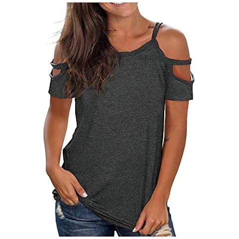VEMOW Camiseta Manga Corta Mujer con Hombros Descubiertos Cover