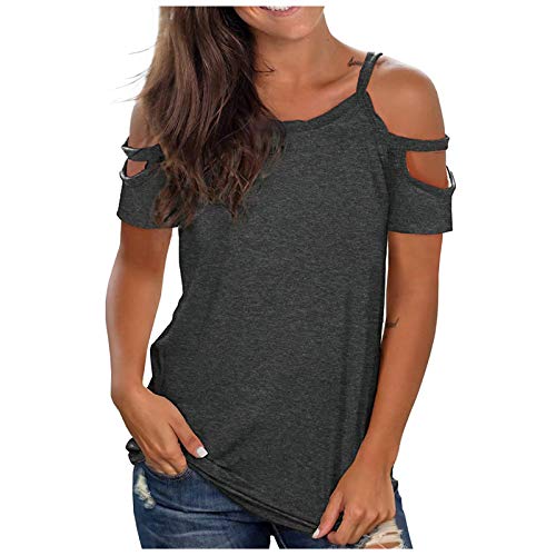 TLTL Women Summer Short Sleeve Strappy Cold Shoulder T-Shirt Tops Blouses