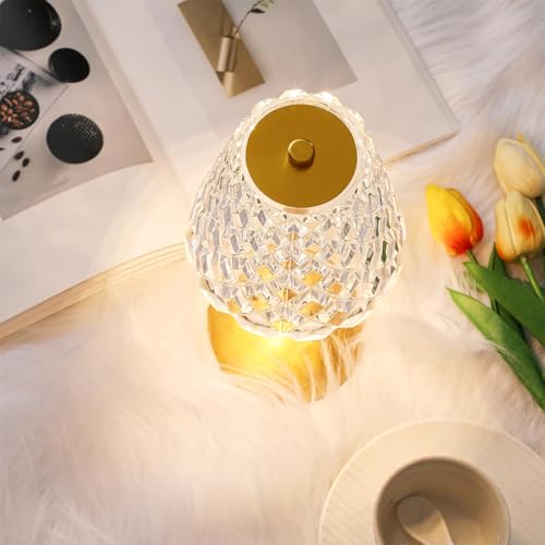 Image of Liliful 2 Pcs Cordless Table Lamp Rechargeable Touch LED Small Gold Portable Battery Operated USB-c Desk Lamp 3 Color Dimmable for Bedroom Living Room Dining (Gold,Diamond Style)