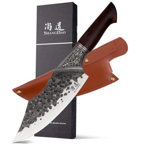 SHANGDAO 18 cm Coltello da Chef - Coltello da Macellaio per Carne, Coltello da Carne Giapponese ad Alto Tenore di Carbonio, Coltello da Taglio per Carne Forgiato a Man, Camping BBQ Cooking Knife