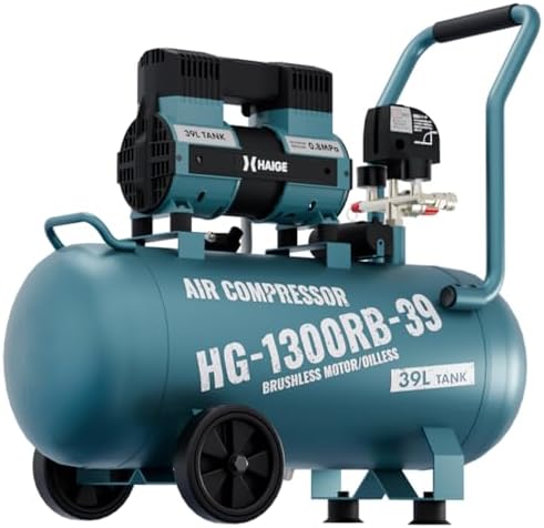 （22:30時点） HAIGE (ハイガー) コンプレッサー 静音 高吐出量 メンテナンスフリー オイルフリー HG-1300RB-30 (30L) /HG-1300RB-39 (39L) 39L