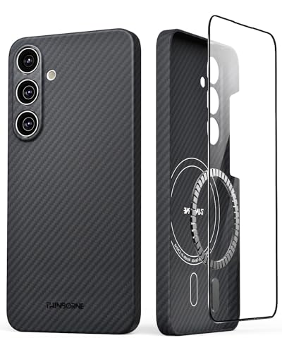 Thinborne Compatible with Samsung Galaxy S24 Case, [Made of 600D Aramid Fiber] [Magnetic Charging] [Thin & Lightweight] [ Slim Minimalist Style with Carbon Fiber Textures]