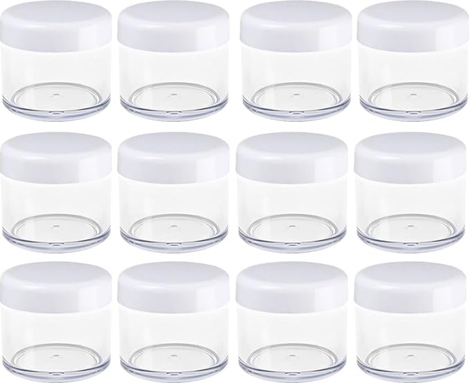 12 recipientes de viaje pequeños de plástico transparente de 15 ml para cosméticos, rellenables, para loción de belleza, productos de crema, botellas de muestra, plástico blanco con tapa de rosca