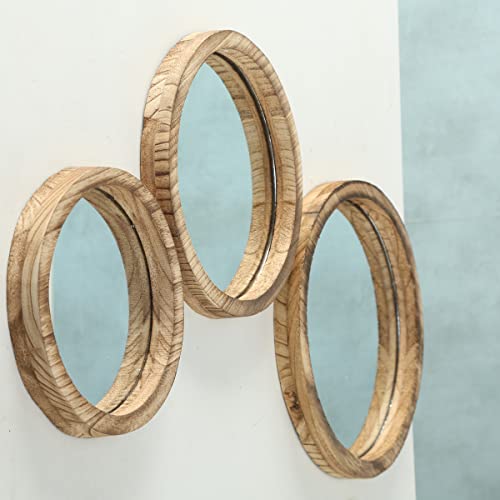 Nagina International The Rustic Boho Chic Porthole Mirror Trio, Set Of 3-10, 12 And 13 ¾-Inches Diameter, Glass And Sustainable Wood, By Whole House Worlds #TOP1
