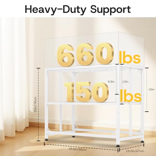 Image of Fish Tank Stand, 40 Gallon Heavy Duty Metal Aquarium Stands, Reptile Tank, Turtle Tank, Breeder Tank Stand, 660LBS Capacity Terrarium Stand Rack with 2-Tier Storage Shelves (White, 36.5 inchx18.5 inchx29.5 inch)