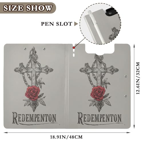 Porte-bloc pliable avec rangement Redemption Crossing Roses Rétro A4 Presse-papiers Clipfolio Double Clips Porte-stylo Bureau Clip Board avec couverture rigide – vue 3