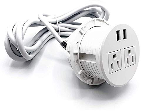 Apexdesk Ul Certified Desktop Power Grommet With Two Power Sockets, Two Quick Usb Charging Ports, 6Ft Power Cord And Lock Ring (White) #TOP2