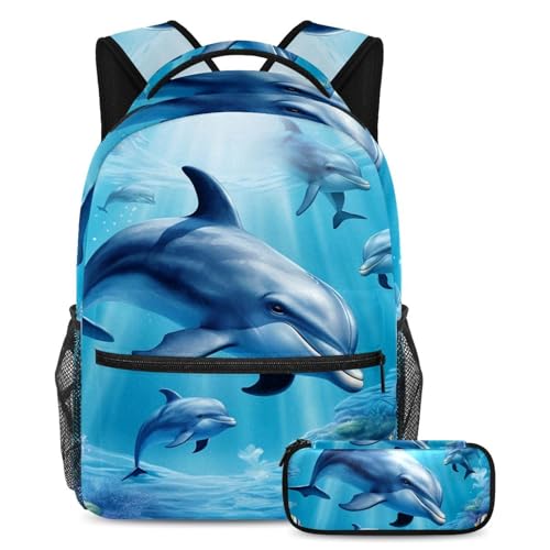 Sac à dos baleine 17 pouces Fun Seaworld pour ranger facilement les fournitures scolaires larges