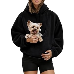 Generisch Pullover mit Katzentasche, Oversize Kapuzenpullover Damen mit Haustiertasche - Lustiger Kätzchen & Hund Tragepullover mit großer Kängurutasche - Weicher Kuschelpullover