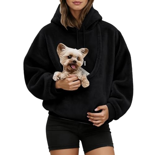 Ladies Hoodies with Pet Pouch, Cat Dog Carrier Hoodie Soft Pet Carrier Sweatshirt for Puppy, Kitten & Small Dogs Cats, Cozy Kangaroo Pocket Hooded